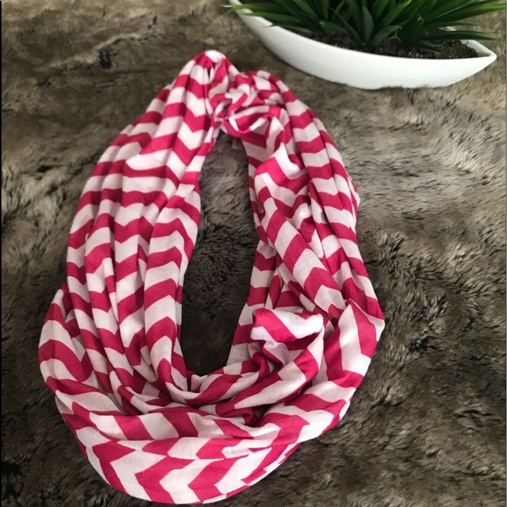 Pink and White Chevron Infinity Scarf